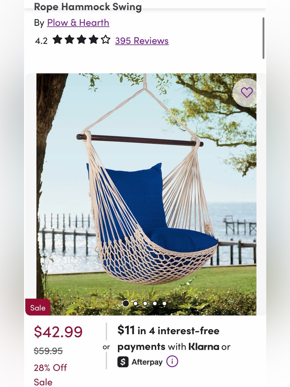Rope hammock swing chair PAIR (no cushion)